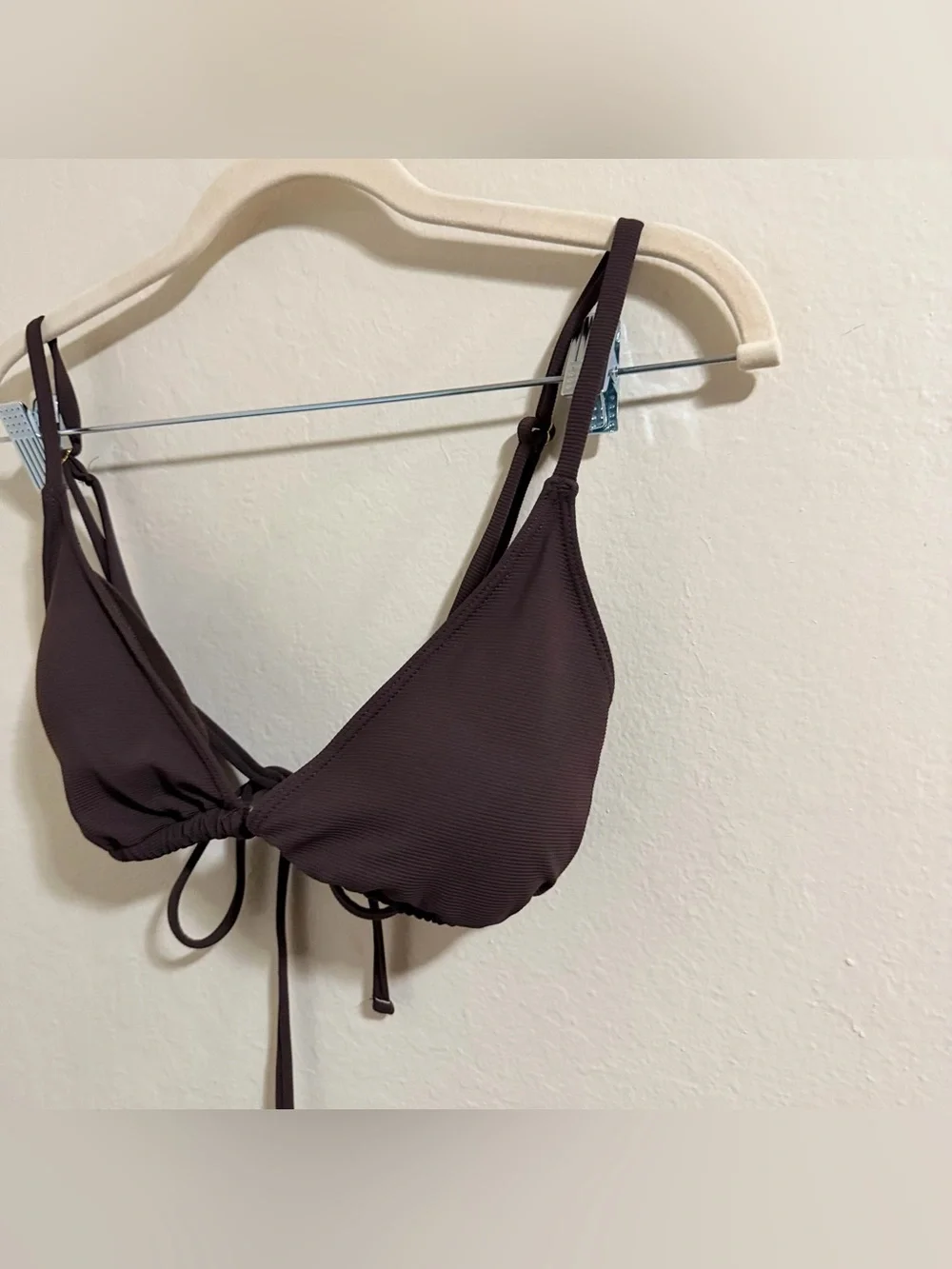 Wilo The Label Chocolate Brown Ribbed Triangle Bikini Top - Size Large